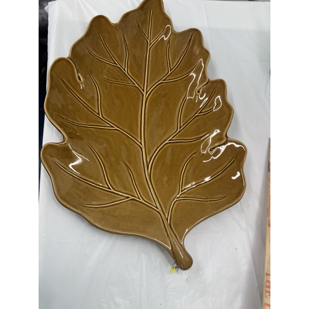 Pottery Barn Brown Harvest Leaf 2 0 x 12 1/2 Inch Ceramic Platter